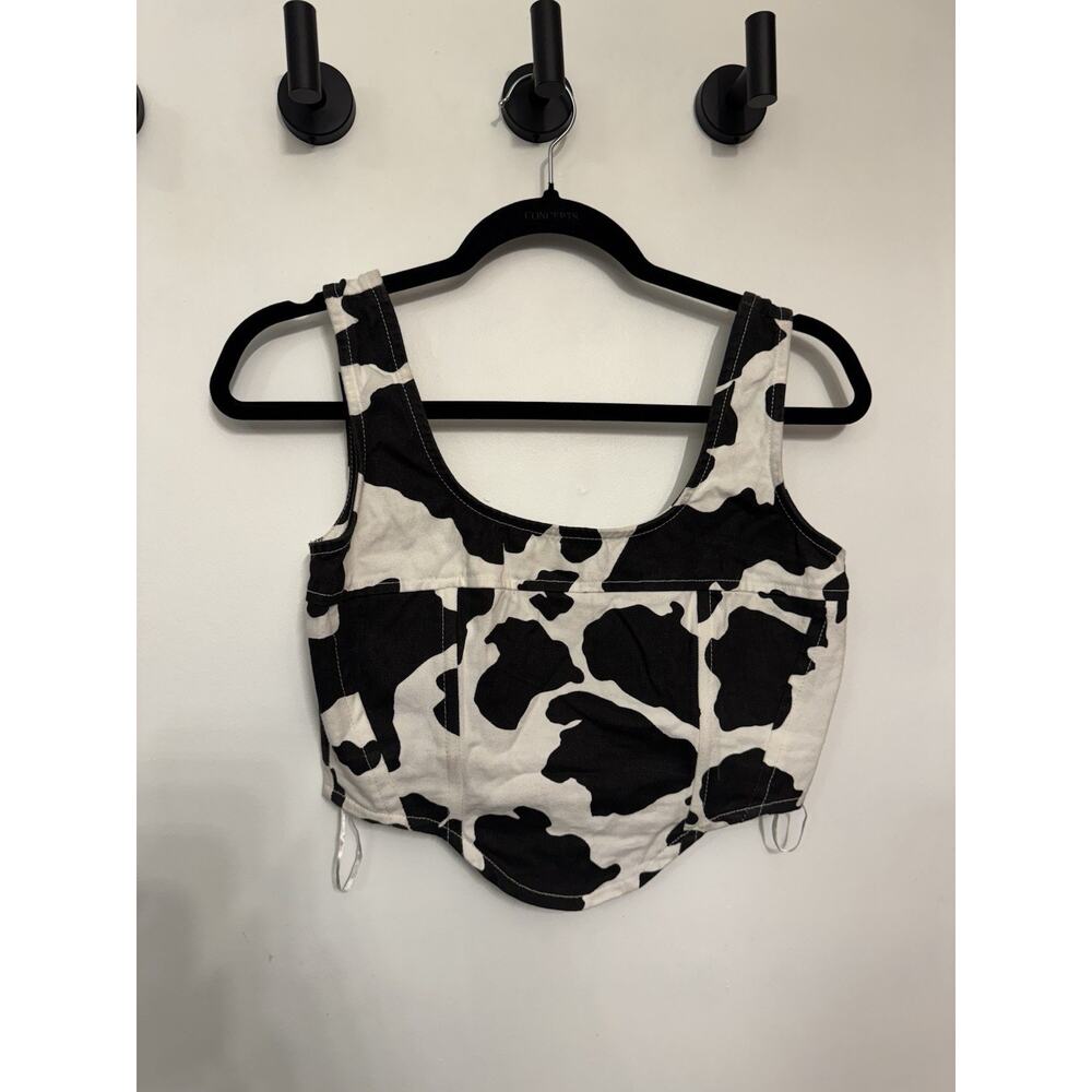 Lone Star Cow Print Corset Size Small Denim 100% Cotton Western Rodeo